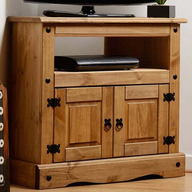 Seconique Corona 2 Door Distressed Waxed Pine Corner TV Cabinet - Size: 43 x 85 x 78cm - Brown - Wilko - image 1