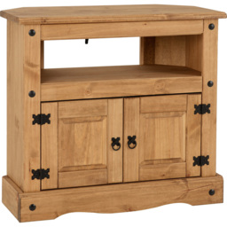 Seconique Corona 2 Door Distressed Waxed Pine Corner TV Cabinet - Size: 43 x 85 x 78cm - Brown - Wilko - thumbnail 3