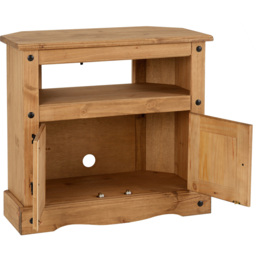 Seconique Corona 2 Door Distressed Waxed Pine Corner TV Cabinet - Size: 43 x 85 x 78cm - Brown - Wilko - thumbnail 5