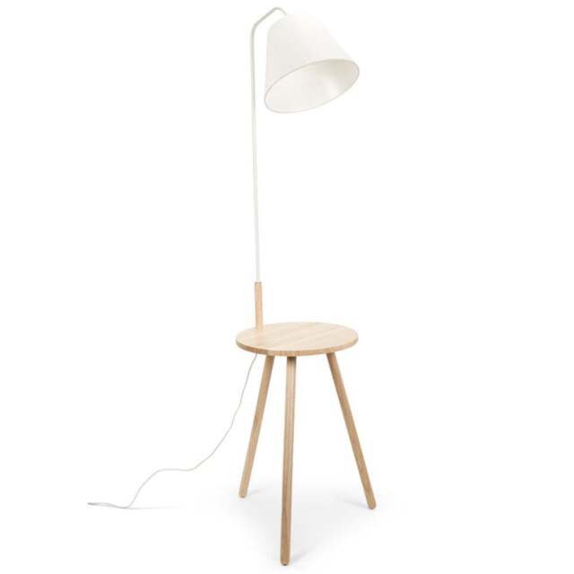 ValueLights Freja Natural Wood and White Side Table Floor Lamp - Size: 161 x 45 x 51cm - Wilko - image 1