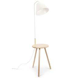 ValueLights Freja Natural Wood and White Side Table Floor Lamp - Size: 161 x 45 x 51cm - Wilko