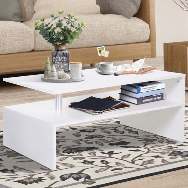 Portland 2 Tier White Rectangular Coffee Table - Size: 90 x 60 x 42cm - Wilko - image 1