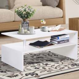 Portland 2 Tier White Rectangular Coffee Table - Size: 90 x 60 x 42cm - Wilko