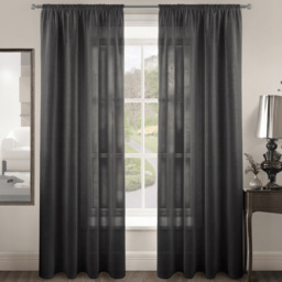 Velosso Riva Plain Black Slot Top Voile Panel Curtain 150 x 182cm - Size: W 150 x D 182cm - Wilko