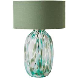ValueLights Belinda Green Confetti Glass Table Lamp with Drum Shade and Bulb - Size: 39 x 27 x 27cm - Wilko - thumbnail 1