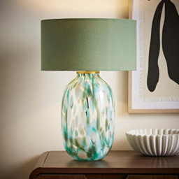 ValueLights Belinda Green Confetti Glass Table Lamp with Drum Shade and Bulb - Size: 39 x 27 x 27cm - Wilko - thumbnail 7