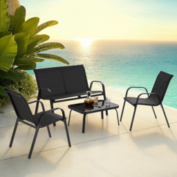 tectake Nora 4 Seater Black Textilene Fabric Outdoor Seating Table Set - Wilko