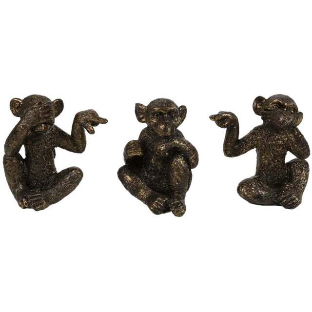 Set of 3 Monkey Ornaments - Brass - Size: 8 x 13 x 5 - Wilko - image 1