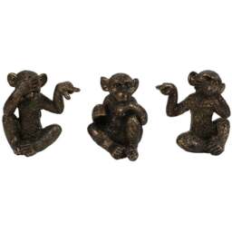 Set of 3 Monkey Ornaments - Brass - Size: 8 x 13 x 5 - Wilko