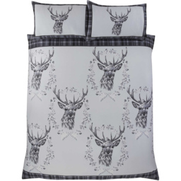 Rapport Home Double Grey Brushed Cotton New Angus Stag Duvet Set - Silver - Wilko - thumbnail 4