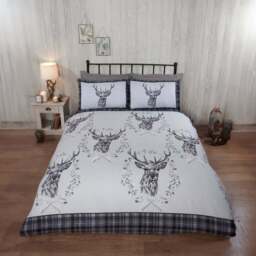 Rapport Home Double Grey Brushed Cotton New Angus Stag Duvet Set - Silver - Wilko