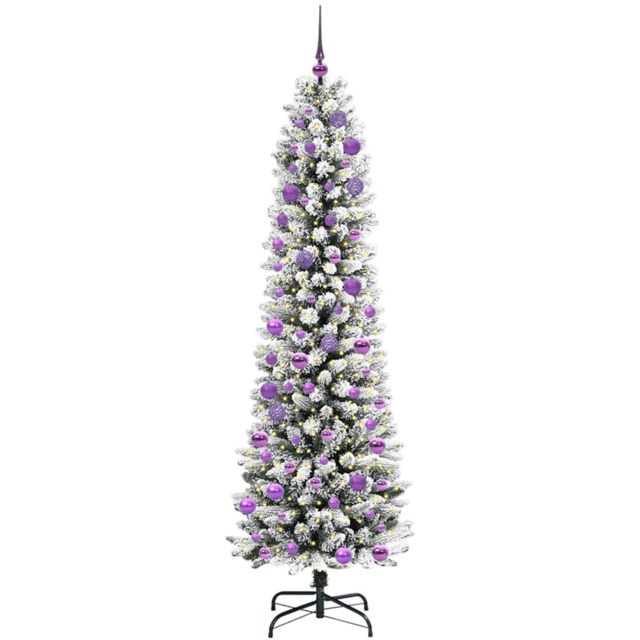 vidaXL Pre-Lit Warm White LED and Lilac Baubles White Artificial Christmas Tree with Stand 7.8ft - Wilko - image 1
