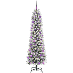 vidaXL Pre-Lit Warm White LED and Lilac Baubles White Artificial Christmas Tree with Stand 7.8ft - Wilko