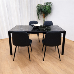 Kosy Koala 4 Seater Glass and Faux Leather Diamond Stitch Dining Set Black and Marble Effect - Portland - Wilko - thumbnail 3