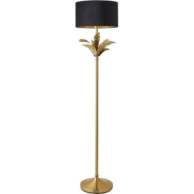 ValueLights Christina Black Velvet and Gold Palm Leaf Floor Lamp with Bulb - Size: 157.5 x 35 x 35cm - Wilko - image 1