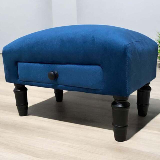 Acacia Home Single Drawer Blue Velvet Footstool - Size: 28 x 45 x 25cm - Wilko - image 1