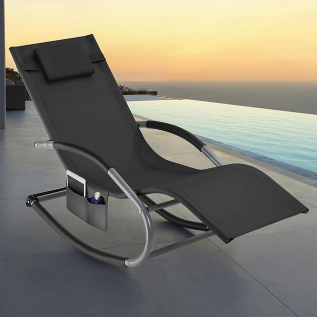 tectake Taya Black Rocking Sun Lounger - Size: 92 x 62 x 142cm - Wilko - image 1