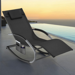 tectake Taya Black Rocking Sun Lounger - Size: 92 x 62 x 142cm - Wilko - thumbnail 1