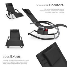 tectake Taya Black Rocking Sun Lounger - Size: 92 x 62 x 142cm - Wilko - thumbnail 4