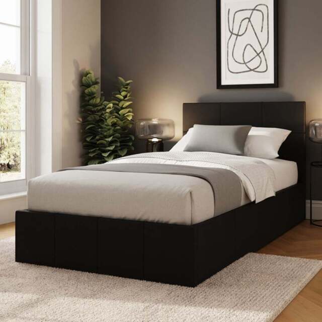 GFW Single Black Faux Leather End Lift Ottoman Bed with Bonnell Mattress - Wilko - image 1