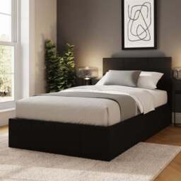 GFW Single Black Faux Leather End Lift Ottoman Bed with Bonnell Mattress - Wilko