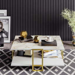 Decorotika Polka 2 Tier White Marble and Gold Coffee Table - Size: 36.6 x 91.5 x 61.5cm - Multi - Wilko - thumbnail 5