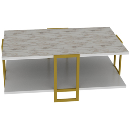 Decorotika Polka 2 Tier White Marble and Gold Coffee Table - Size: 36.6 x 91.5 x 61.5cm - Multi - Wilko - thumbnail 4