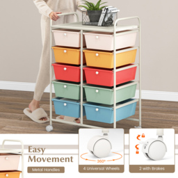 Costway 10 Drawer Colourful Storage Rolling Cart - Size: 65.5 x 37 x 87cm - Multi - Wilko - thumbnail 7