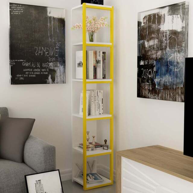 Decorotika Texas 5 Shelf White and Yellow Bookshelf - Size: 180 x 30 x 30cm - Multi - Wilko - image 1