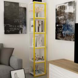 Decorotika Texas 5 Shelf White and Yellow Bookshelf - Size: 180 x 30 x 30cm - Multi - Wilko