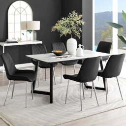 Furniturebox Copeland Cesano Marble Effect 6 Seater Dining Set White Black and Chrome - Wilko - thumbnail 1