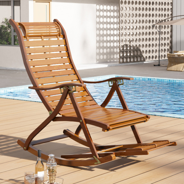 Living and Home Bamboo Foldable Rocking Chair Recliner - Size: 108 x 47 x 95cm - Brown - Wilko - image 1