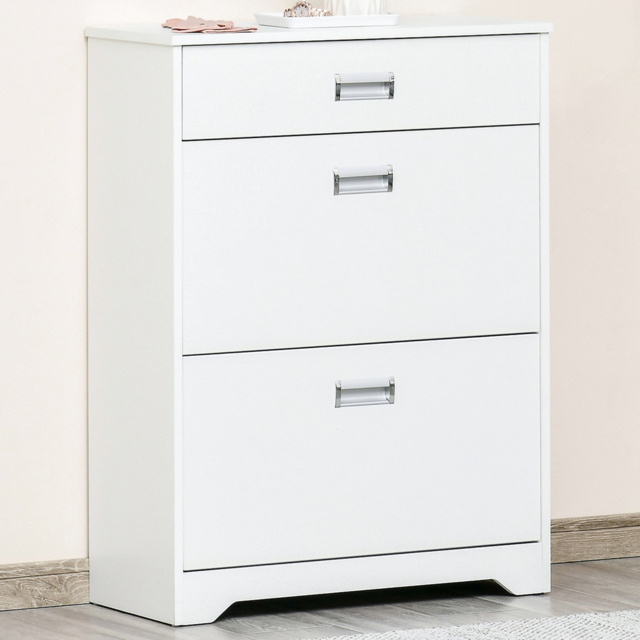 HOMCOM 3 Drawer White Tipping Shoe Cabinet - Wilko - image 1