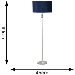 ValueLights Maggie Navy Blue Velvet Shade Brushed Chrome Candlestick LED Floor Lamp - Silver - Wilko - thumbnail 5