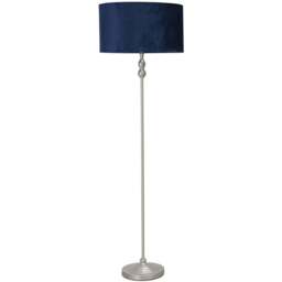 ValueLights Maggie Navy Blue Velvet Shade Brushed Chrome Candlestick LED Floor Lamp - Silver - Wilko