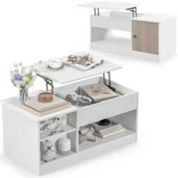 Costway Single Door Single Shelf White Lift Up Top Coffee Table - Size: 108 x 60 x 19cm - Wilko - thumbnail 4