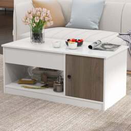 Costway Single Door Single Shelf White Lift Up Top Coffee Table - Size: 108 x 60 x 19cm - Wilko