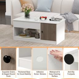 Costway Single Door Single Shelf White Lift Up Top Coffee Table - Size: 108 x 60 x 19cm - Wilko - thumbnail 6