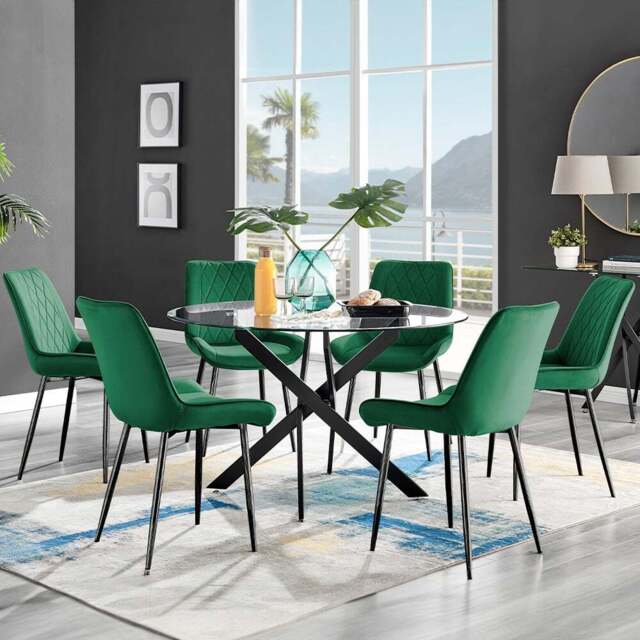 Furniturebox Arona Cesano 6 Seater Round Dining Set Green and Black - Grey - Wilko - image 1