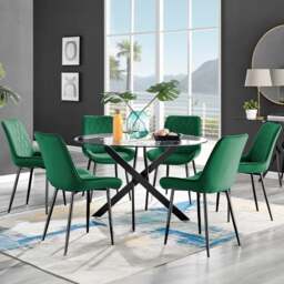 Furniturebox Arona Cesano 6 Seater Round Dining Set Green and Black - Grey - Wilko - thumbnail 1