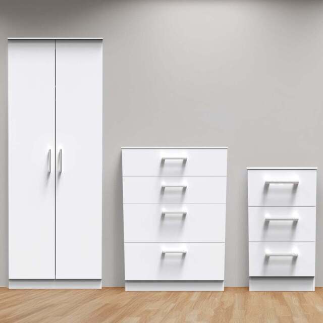 Crowndale Devon 3 Piece White Matt Bedroom Furniture Set - Wilko - image 1