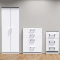 Crowndale Devon 3 Piece White Matt Bedroom Furniture Set - Wilko - thumbnail 1