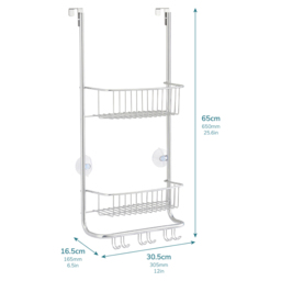 House of Home 2-Tier Over Door Shower Caddy - Size: 65 x 30.5 x 16.5cm - Silver - Wilko - thumbnail 4
