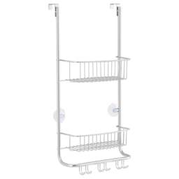 House of Home 2-Tier Over Door Shower Caddy - Size: 65 x 30.5 x 16.5cm - Silver - Wilko