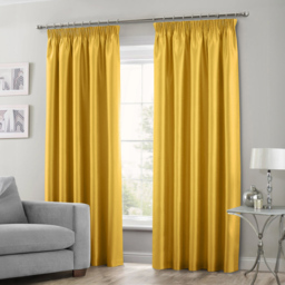 Intimates Faux Silk Ochre Curtains 229 x 189cm - Size: W 229 x D 189cm - Yellow - Wilko
