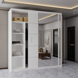 Sliding Wardrobes 4U 2 Sliding Door White Modern Wide Mirrored Wardrobe 203cm - Size: 2 Door - Wilko - thumbnail 4