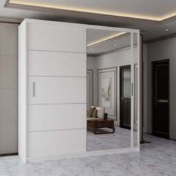 Sliding Wardrobes 4U 2 Sliding Door White Modern Wide Mirrored Wardrobe 203cm - Size: 2 Door - Wilko - thumbnail 1