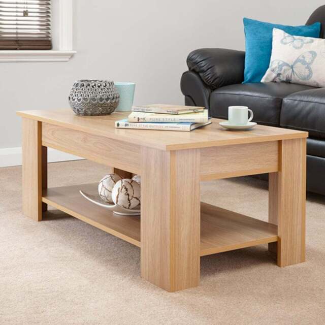GFW Oak Wood Lift Up Coffee Table - Size: 50 x 105 x 39cm - Brown - Wilko - image 1