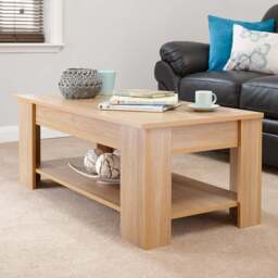 GFW Oak Wood Lift Up Coffee Table - Size: 50 x 105 x 39cm - Brown - Wilko