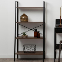 Premier Housewares Bradbury 4 Shelf Dark Oak Veneer Ladder Bookshelf - Brown - Interiors by Premier - Wilko